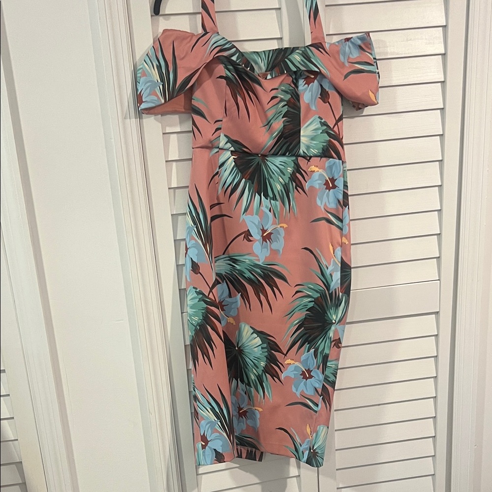 Tropical Print Off-Shoulder Dress
